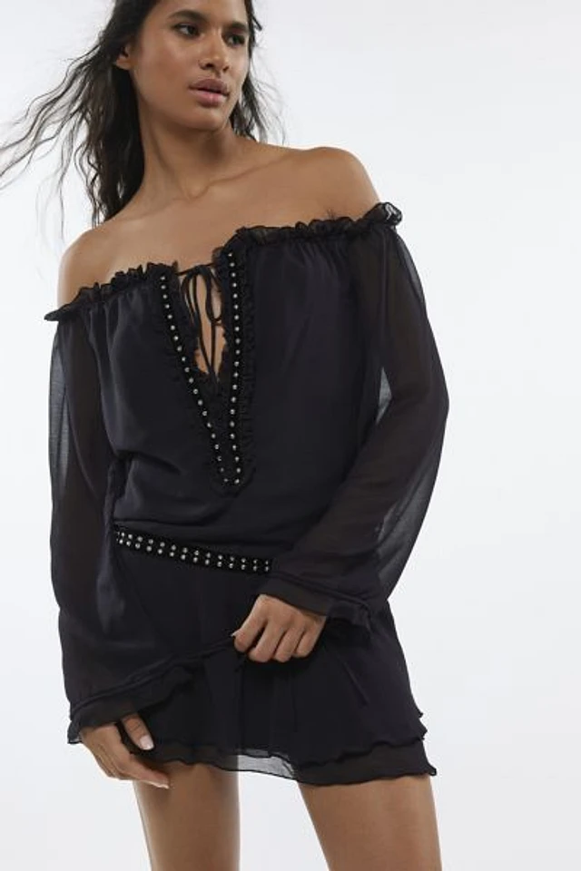 Silence + Noise Roxanne Off-The-Shoulder Drop Waist Mini Dress | Pacific  City