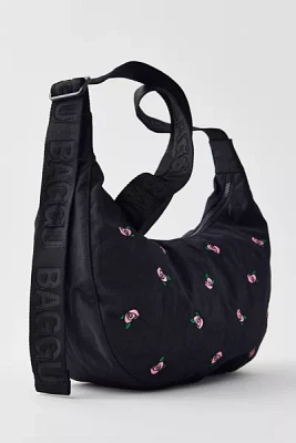 BAGGU UO Exclusive Rose Embroidery Medium Nylon Crescent Bag