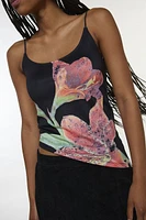 Asymmetrical Graphic Floral Cami