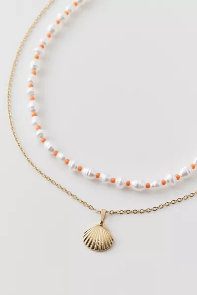 Beachy Neon Pearl & Charm Layering Necklace Set