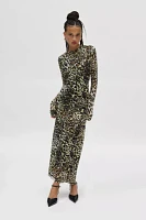 AFRM Didi Leopard Print Mesh Long Sleeve Maxi Dress