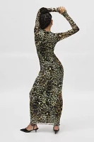 AFRM Didi Leopard Print Mesh Long Sleeve Maxi Dress