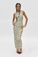 AFRM Alisa Polka Dot Print Boatneck Ruched Maxi Dress