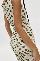 AFRM Alisa Polka Dot Print Boatneck Ruched Maxi Dress