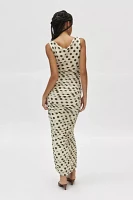 AFRM Alisa Polka Dot Print Boatneck Ruched Maxi Dress