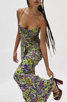 AFRM Azula Printed Mesh Ruched Front Maxi Dress