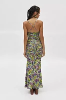 AFRM Azula Printed Mesh Ruched Front Maxi Dress