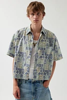 Urban Renewal Remade Abstract Cropped Short Sleeve Button-Down Shirt