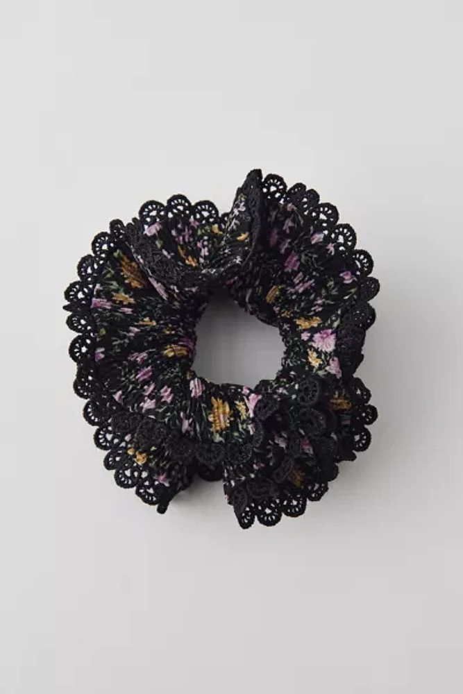 Ruffle Floral Crochet Scrunchie