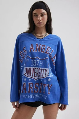 Vintage Varsity V-Neck Long Sleeve Graphic Tee