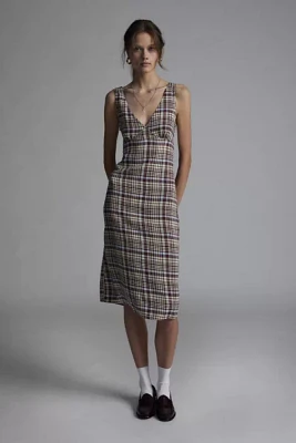 Motel Livia Plaid V-Neck Midi Dress