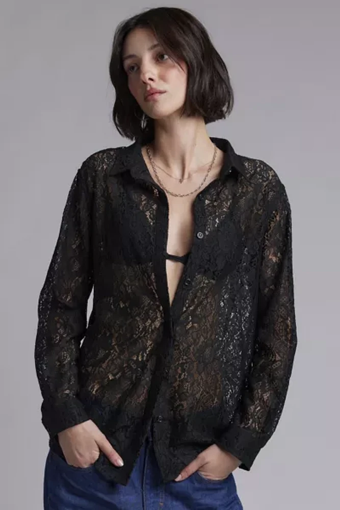 WILDFANG Empower Lace Long Sleeve Button-Down Shirt