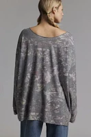 New York Graphic Camo Off-The-Shoulder Long Sleeve Tee