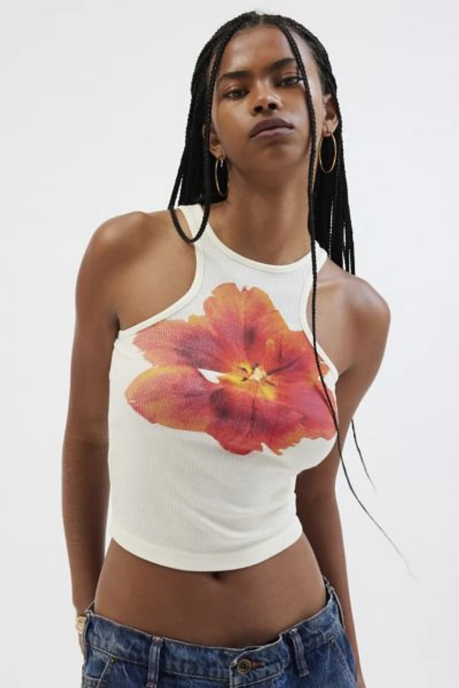 Cut Away Pansy Graphic Tank Top