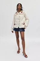 Neon Rose Embroidered Bow Tie-Front Quilted Jacket