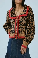 Neon Rose Blake Ruffle Collar Leopard Cardigan