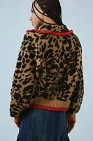 Neon Rose Blake Ruffle Collar Leopard Cardigan