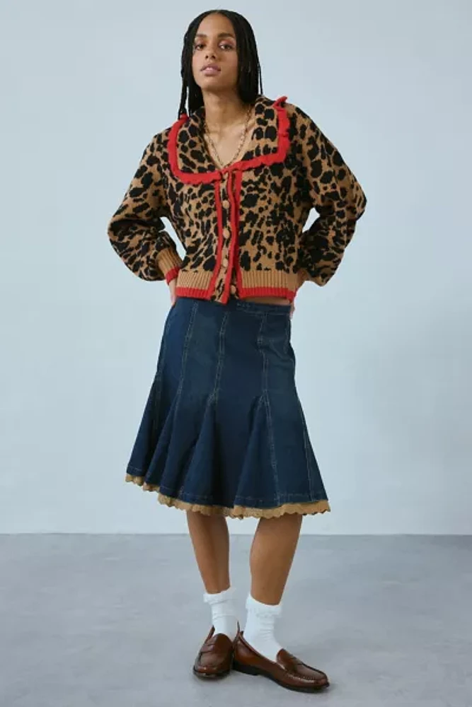 Neon Rose Blake Ruffle Collar Leopard Cardigan