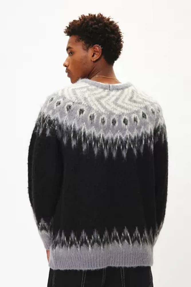 Manastash Aberdeen Fuzzy Patterned Knit Crew Neck Sweater