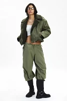 Trunk Project Khaki Faux Shearling Cropped Biker Jacket