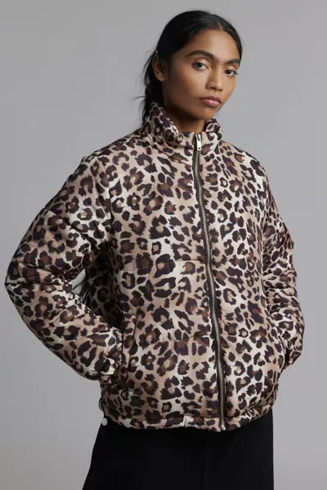 Wednesday Girl Leopard Print Puffer Coat