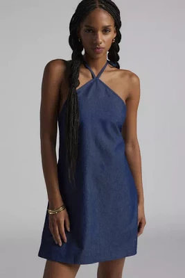 Motel Belinda Denim Y-Neck Halter Mini Dress