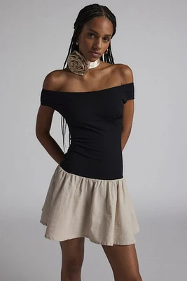 Motel Yael Off-The-Shoulder Drop Waist Mini Dress