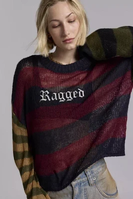 The Ragged Priest Embroidered Graphic Mixed Stripe Sweater