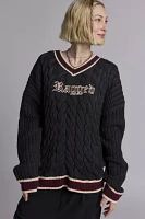 The Ragged Priest Embroidered Graphic V-Neck Cable Knit Sweater