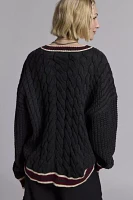 The Ragged Priest Embroidered Graphic V-Neck Cable Knit Sweater