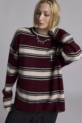 The Ragged Priest Embroidered Monogram Striped Crew Neck Sweater