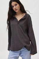 BDG Theo Oversized Waffle Knit Long Sleeve Tee