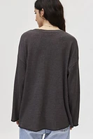 BDG Theo Oversized Waffle Knit Long Sleeve Tee