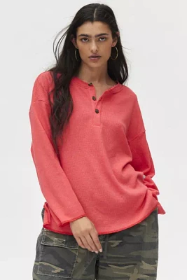 BDG Theo Oversized Waffle Knit Long Sleeve Tee