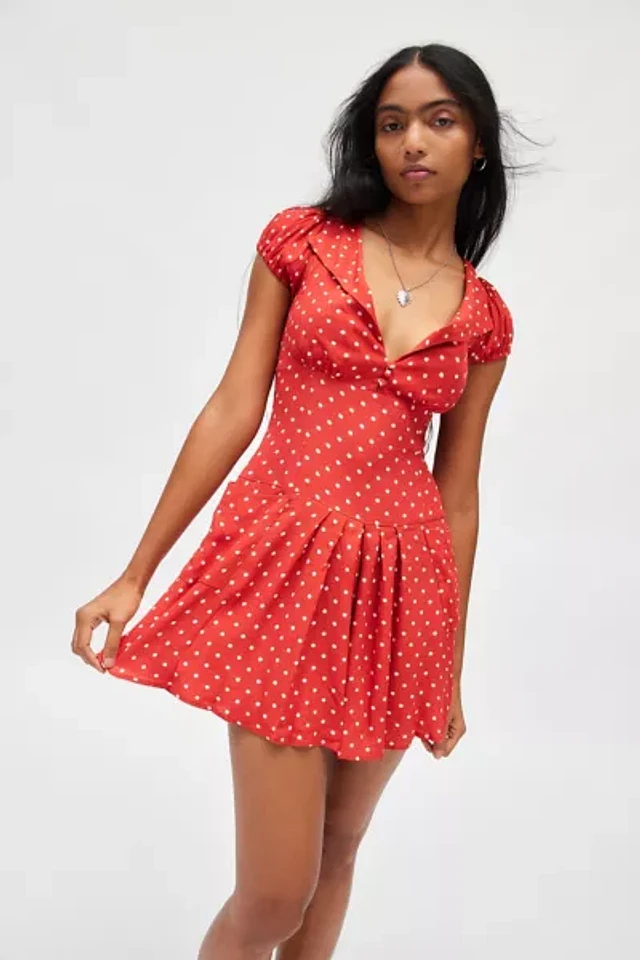urban outfitters red polka dot dress UO Ruby Retro Polka Dot Mesh Maxi Dress