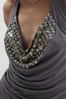 Silence + Noise Nikki Embellished Cowl Neck Halter Top