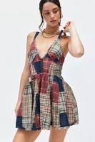 BDG Bryn Plaid Patchwork Fit & Flare Mini Dress