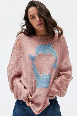 Ragged Priest Aqua Graphic Knit Sweater