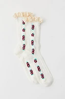 Lace-Trim Floral Crew Sock