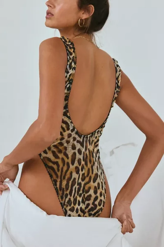 Mucci Laura Leopard Print Mesh Low Back Bodysuit