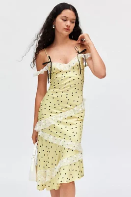 Kimchi Blue Adalyn Satin Off-The-Shoulder Asymmetric Midi Slip Dress
