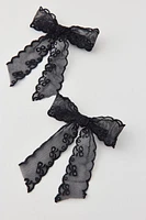 Printed Lace Hair Bow Clip Set