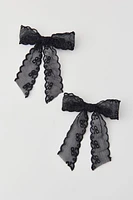 Printed Lace Hair Bow Clip Set