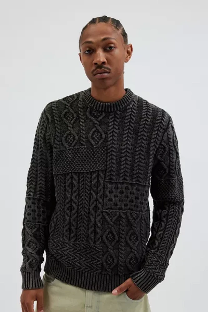 Schott Stonewashed Patchwork Crew Neck Sweater