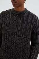 Schott Stonewashed Patchwork Crew Neck Sweater