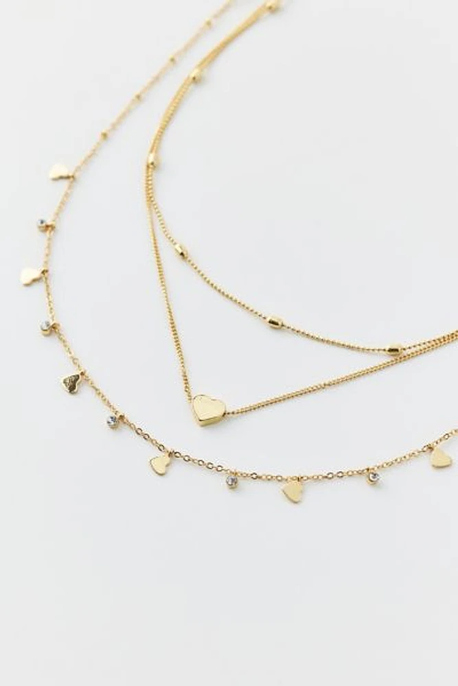 14k Gold Plated Tiny Hearts Layering Necklace Set