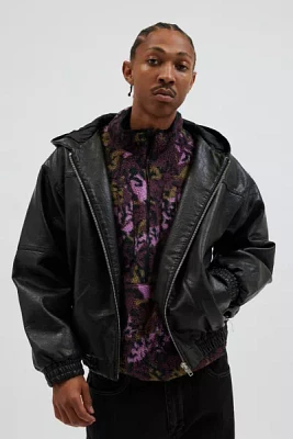 BDG Faux Leather Hooded Skate Jacket