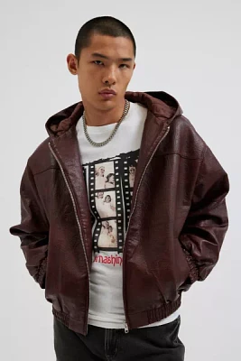 BDG Faux Leather Hooded Skate Jacket