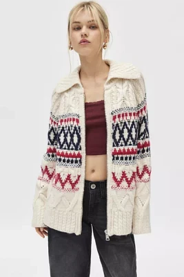 BDG Beverly Fairisle Oversized Zip-Up Sweater