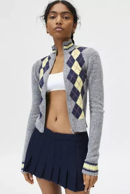 BDG Clarke Argyle Zip-Up Sweater